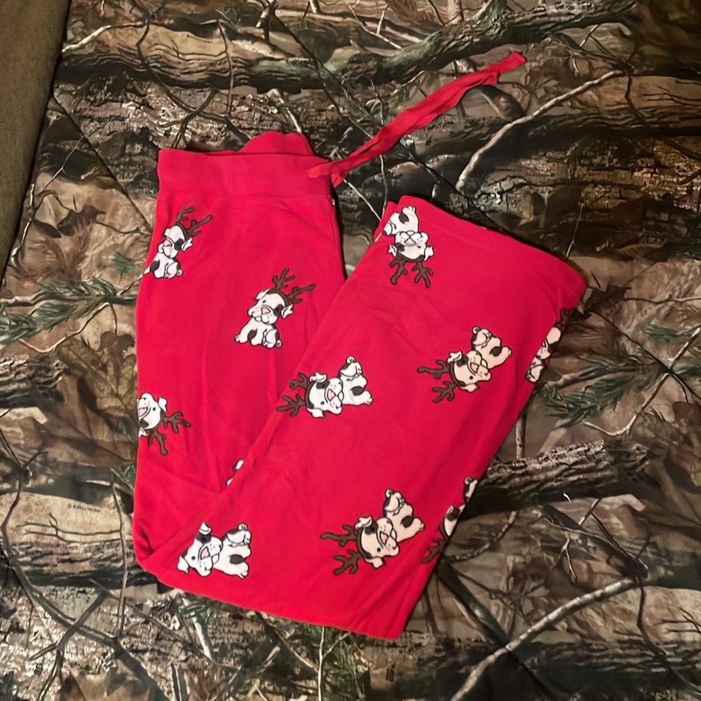 Aero small pajama pants pj red bulldog reindeer, size M